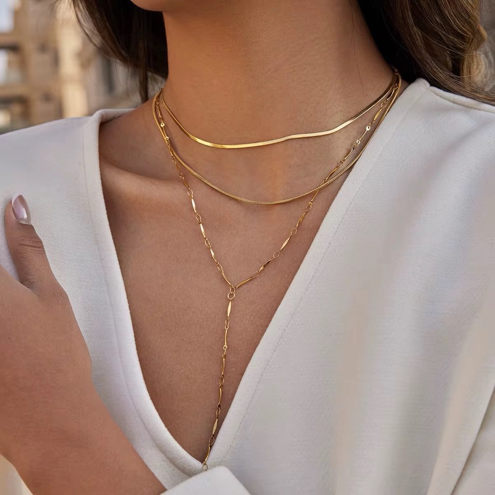 18K Gold Plated Triple Layer Y Necklace | Waterproof